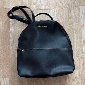 Michael Kors Black Leather Backpack with Gold Zippers